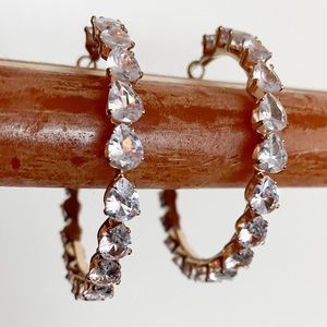 Women’s Pear Shape Rhinestone Gold Large Hoop Earrings